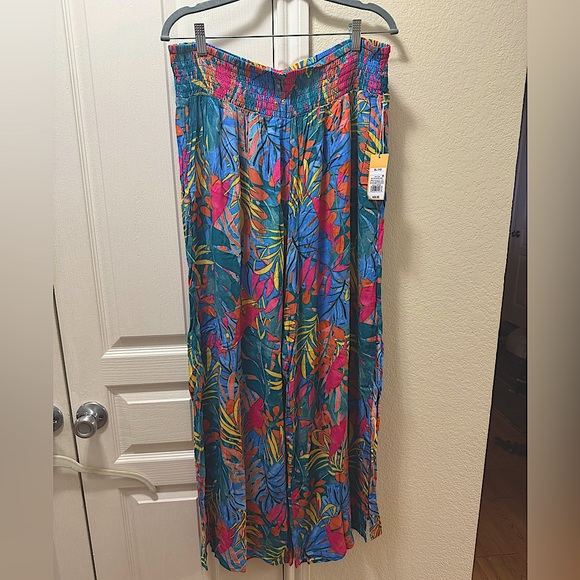 NWT Colorful Beach Coverup Pants Smocked Waistband Wide Leg with Side Slits - Picture 1 of 5